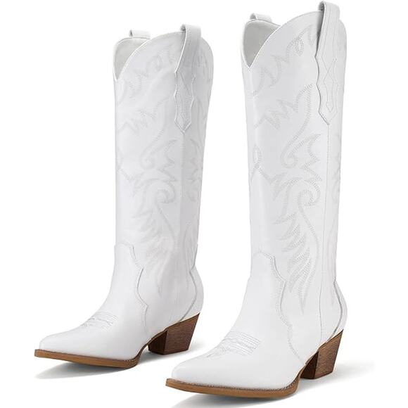 Rollda Shoes - Rollda Cowboy Boots for Women Cowgirl Boots Embroidered Knee-High Western